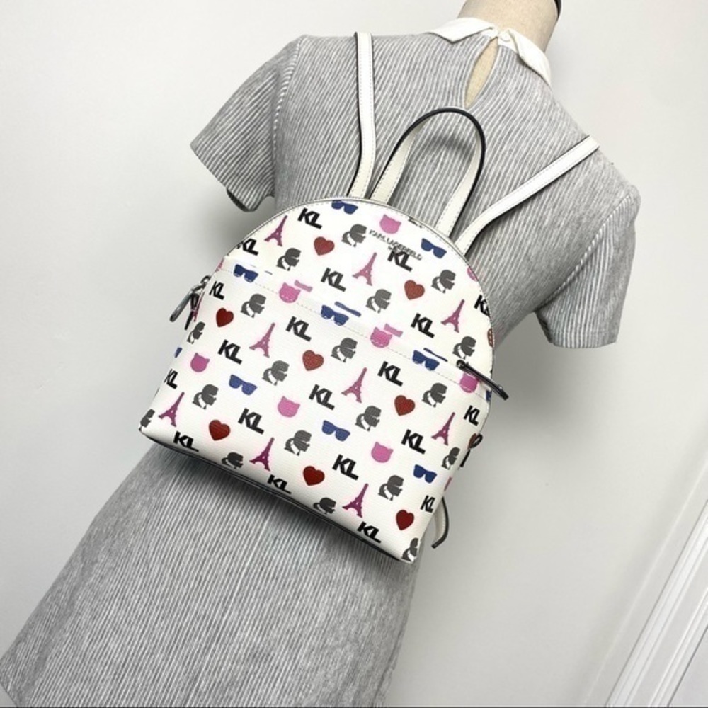 Karl Lagerfeld Backpack Bag Paris Maybelle White Signature Eiffel Tower Print - Picture 12 of 13